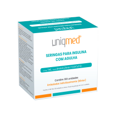 Seringa para Insulina Uniqmed 1mL (100UI) Agulha 6x0,25mm 31G embaladas individualmente - Caixa com 100 seringas